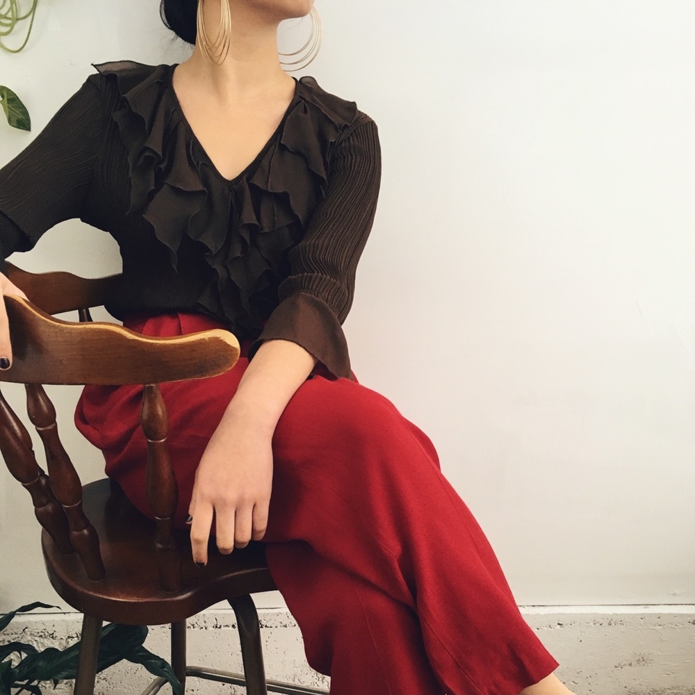 Chocolate Ruffled Blouse - Picture 3 of 4